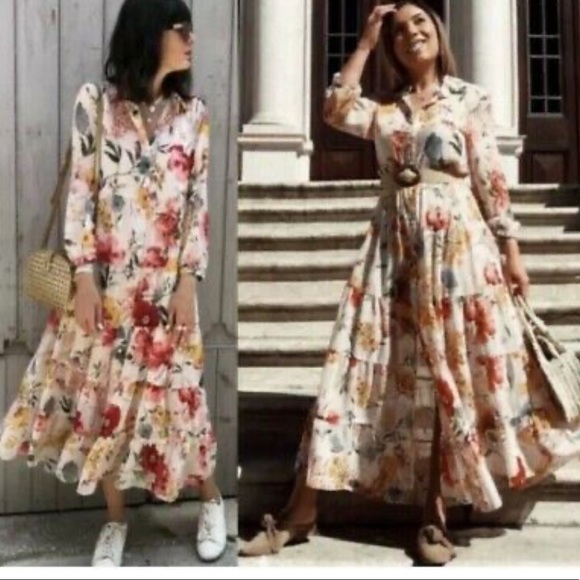 NWT Long Sleeve Tiered Zara Floral Dress - Picture 5 of 14